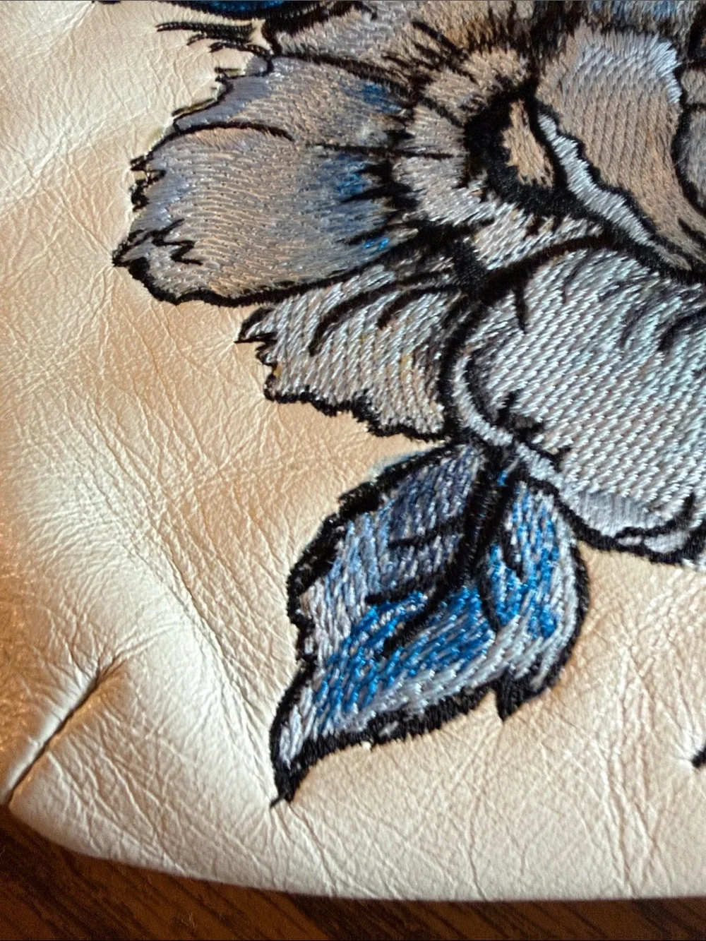 Brighton White Crossbody Bag with Blue Floral Embroidery
